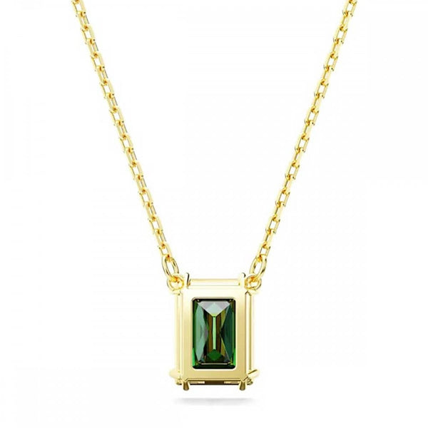 Swarovski Stilla Rectangular Cut Gold Plated Green Stone Set Necklace
