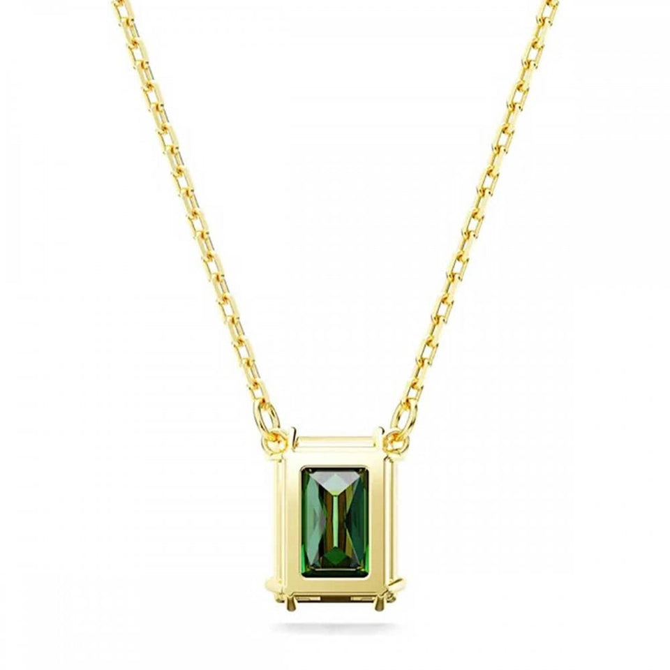 Swarovski Stilla Rectangular Cut Gold Plated Green Stone Set Necklace