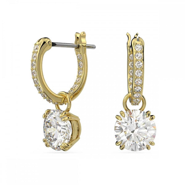Swarovski Stilla Round Cut Gold Plated Drop Hoop Earrings