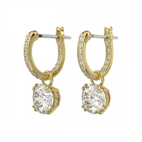 Swarovski Stilla Round Cut Gold Plated Drop Hoop Earrings
