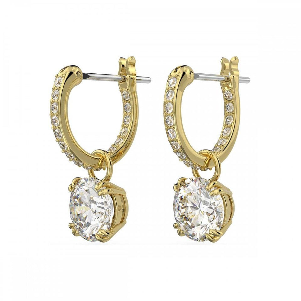 Swarovski Stilla Round Cut Gold Plated Drop Hoop Earrings