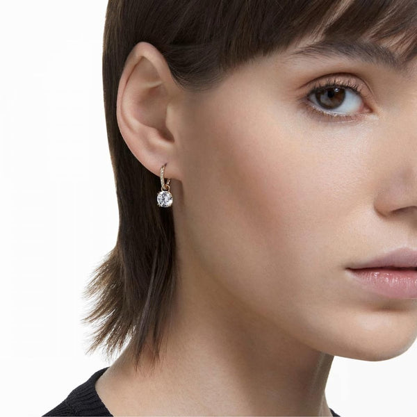 Swarovski Stilla Round Cut Gold Plated Drop Hoop Earrings