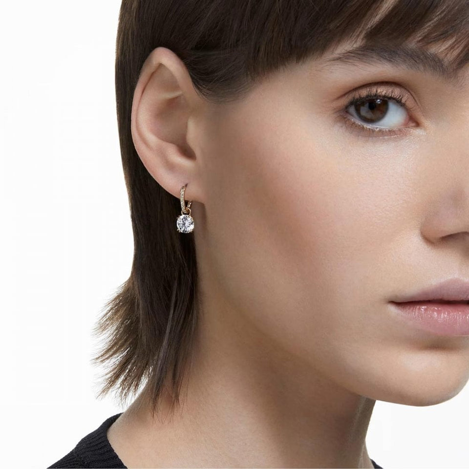 Swarovski Stilla Round Cut Gold Plated Drop Hoop Earrings