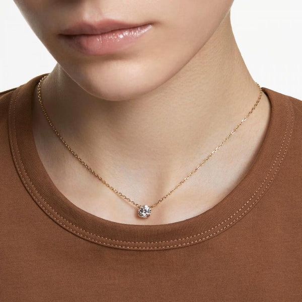 Swarovski Stilla Round Cut Gold Plated Sone Set Necklace