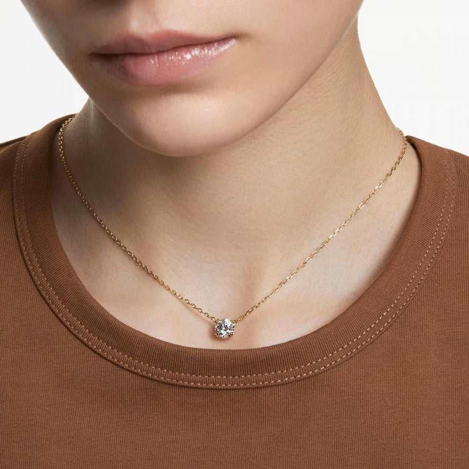 Swarovski Stilla Round Cut Gold Plated Sone Set Necklace