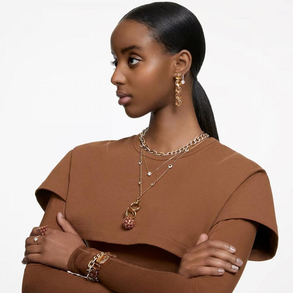 Swarovski Stilla Round Cut Gold Plated Sone Set Necklace