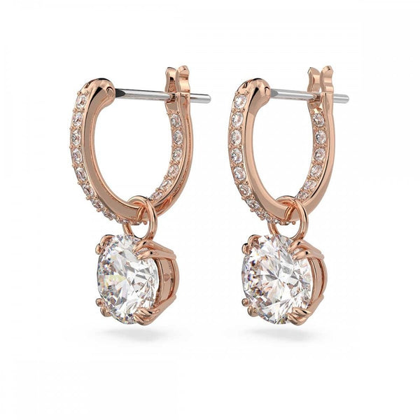 Swarovski Stilla Round Cut Rose Gold Plated Drop Hoop Earrings