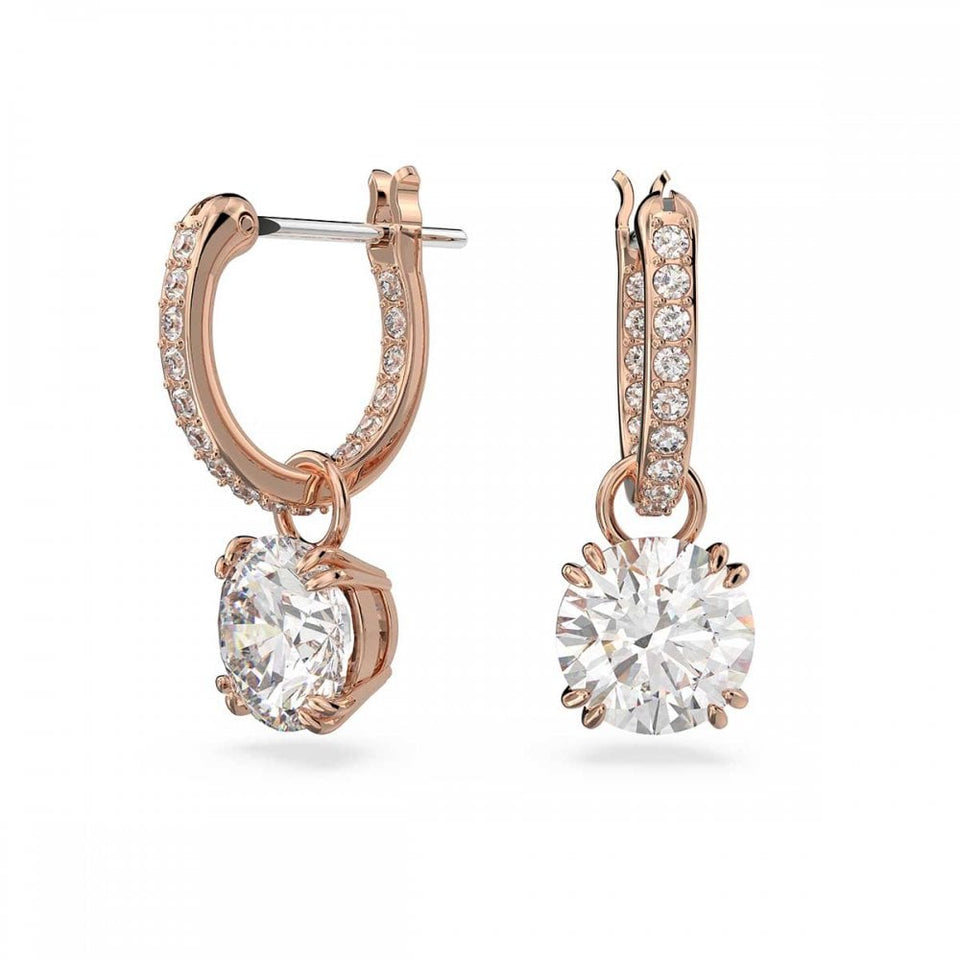 Swarovski Stilla Round Cut Rose Gold Plated Drop Hoop Earrings