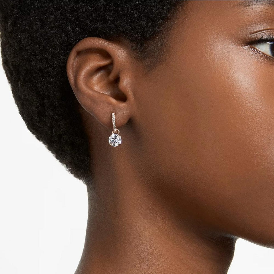 Swarovski Stilla Round Cut Rose Gold Plated Drop Hoop Earrings