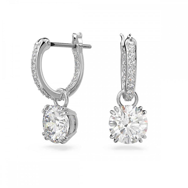 Swarovski Stilla Round Cut Stone Set Drop Hoop Earrings