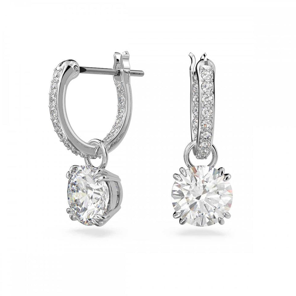 Swarovski Stilla Round Cut Stone Set Drop Hoop Earrings