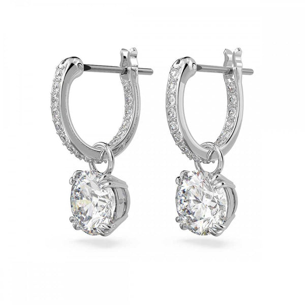 Swarovski Stilla Round Cut Stone Set Drop Hoop Earrings