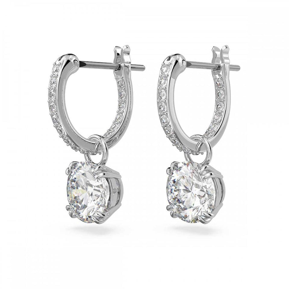 Swarovski Stilla Round Cut Stone Set Drop Hoop Earrings