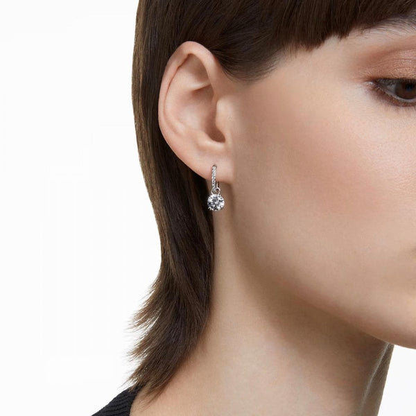 Swarovski Stilla Round Cut Stone Set Drop Hoop Earrings