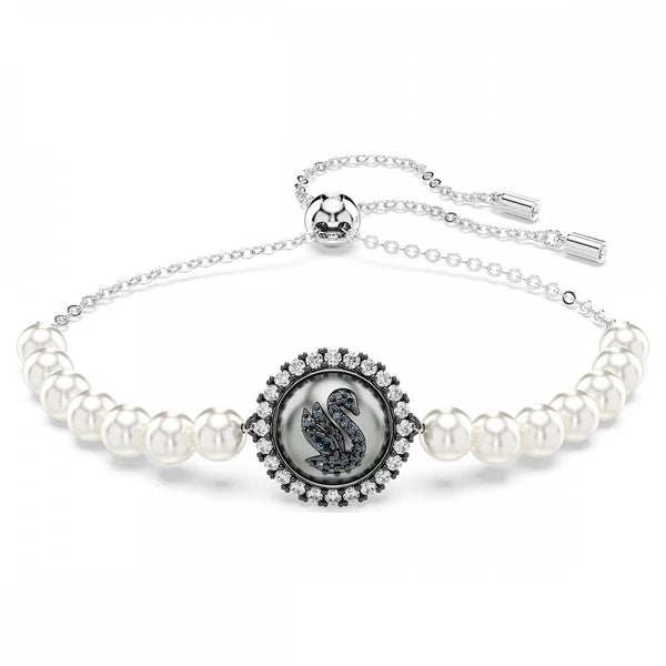 Swarovski Swan Round Cut Grey Pearl Beaded Slider Bracelet