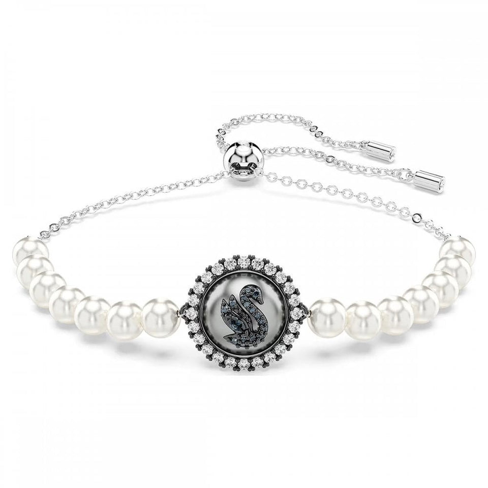 Swarovski Swan Round Cut Grey Pearl Beaded Slider Bracelet