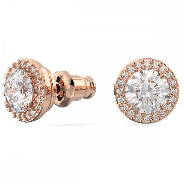 Swarovski Una Angelic Round Cut Rose Gold Plated Halo Stud Earrings