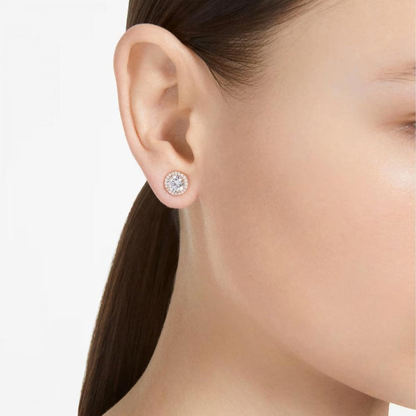 Swarovski Una Angelic Round Cut Rose Gold Plated Halo Stud Earrings