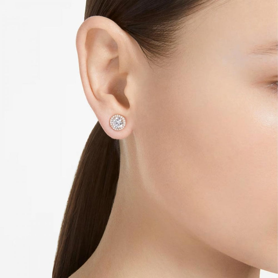 Swarovski Una Angelic Round Cut Rose Gold Plated Halo Stud Earrings