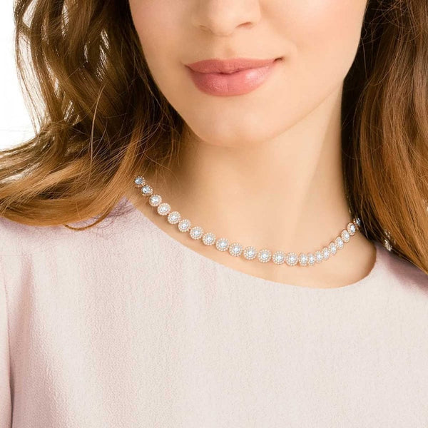Swarovski Una Angelic Round Cut Rose Gold Plated Tennis Necklace