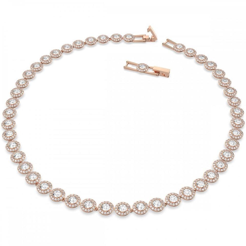 Swarovski Una Angelic Round Cut Rose Gold Plated Tennis Necklace