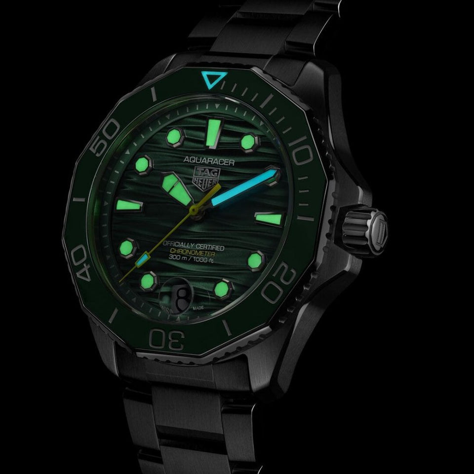 TAG Heuer Men's Aquaracer Professional 300 Green Dial Divers Bracelet Watch