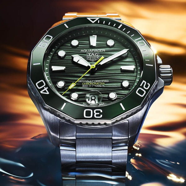 TAG Heuer Men's Aquaracer Professional 300 Green Dial Divers Bracelet Watch