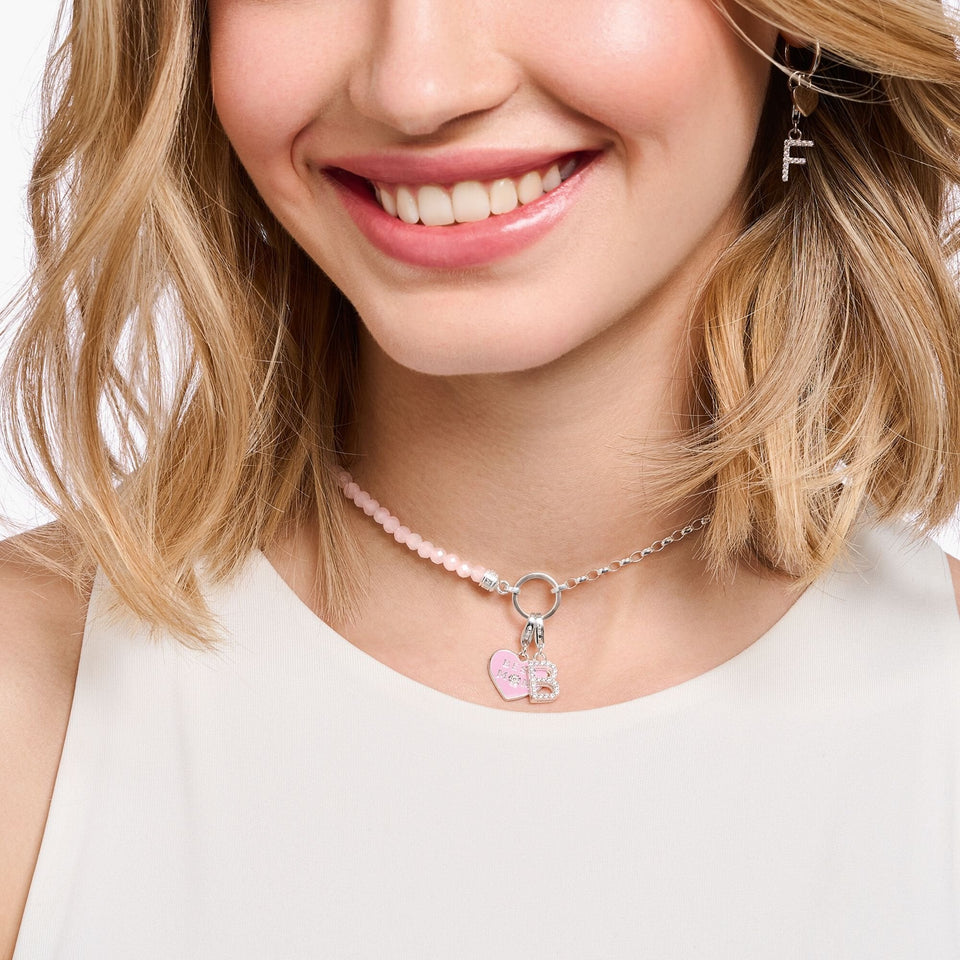 Thomas Sabo Ladies Pink Rose Quartz Beaded Chain Necklace