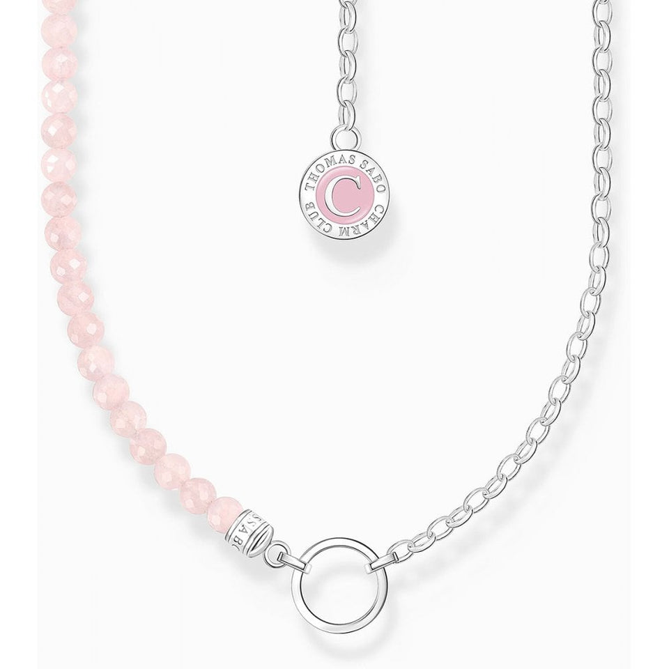 Thomas Sabo Ladies Pink Rose Quartz Beaded Chain Necklace
