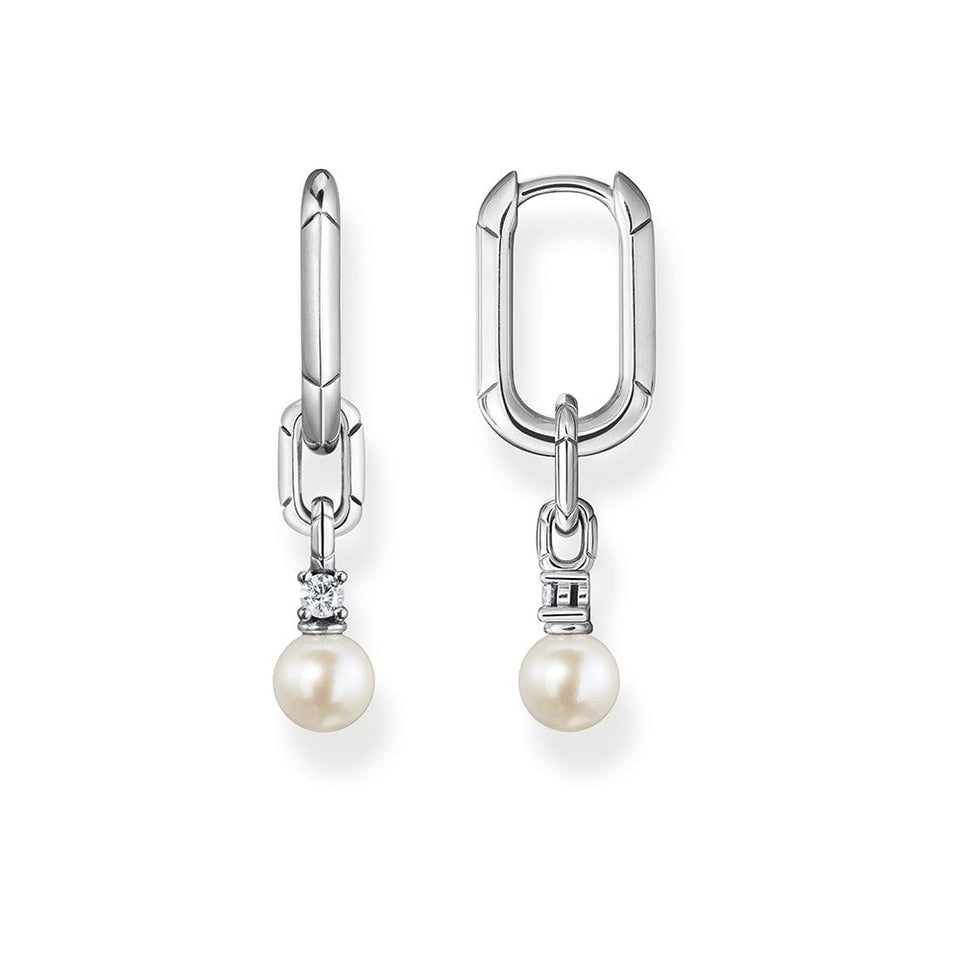 Thomas Sabo Silver Pearl Hoop Link Earrings