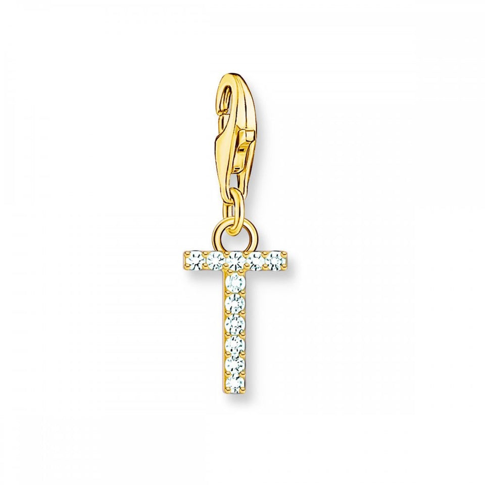 Thomas Sabo Stone Set Gold Toned Letter 'T' Charm