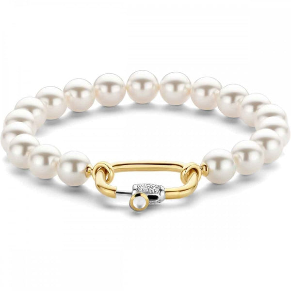 Ti Sento Ladies Gold Plated Clasp Pearl Bracelet
