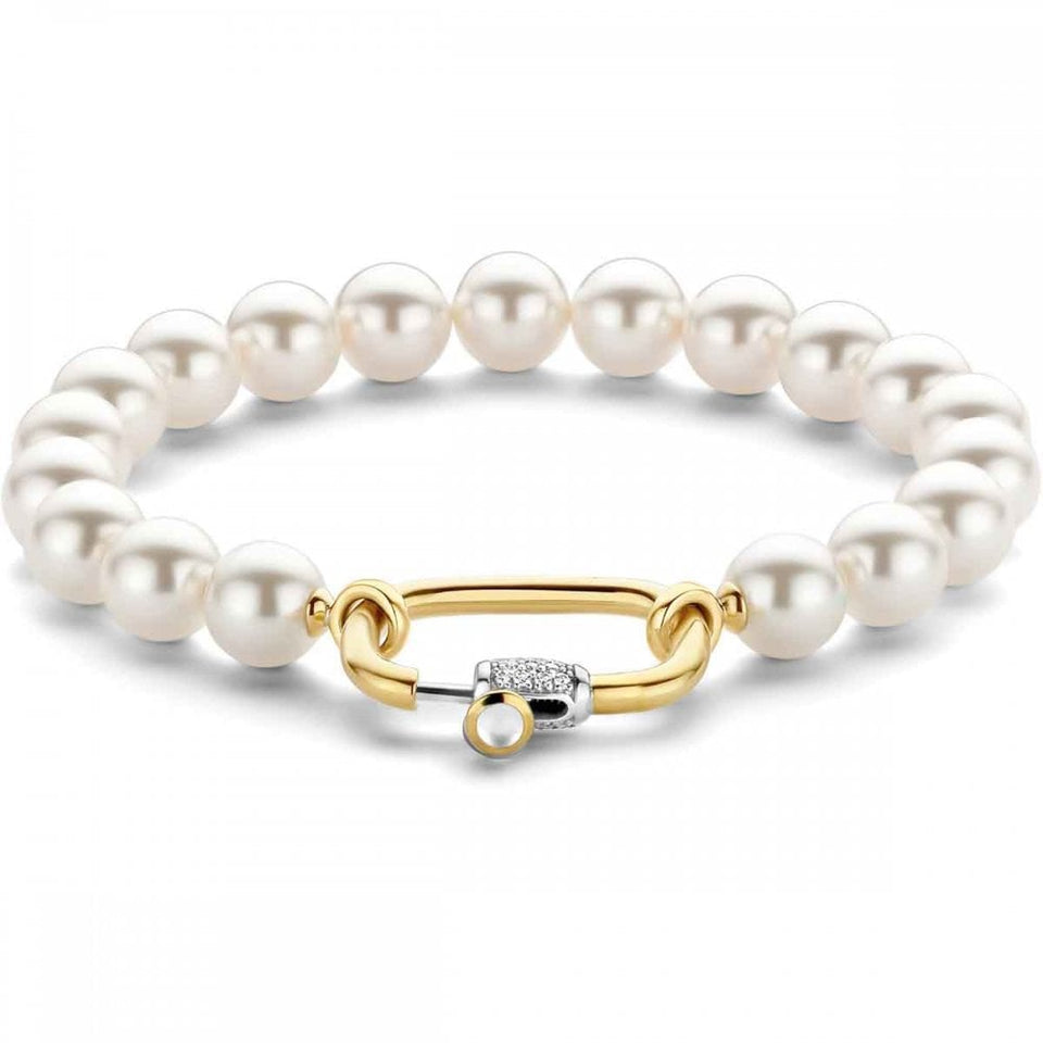 Ti Sento Ladies Gold Plated Clasp Pearl Bracelet