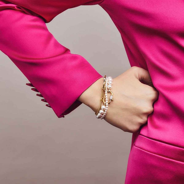 Ti Sento Ladies Gold Plated Clasp Pearl Bracelet