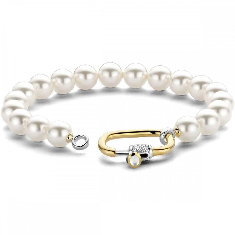 Ti Sento Ladies Gold Plated Clasp Pearl Bracelet