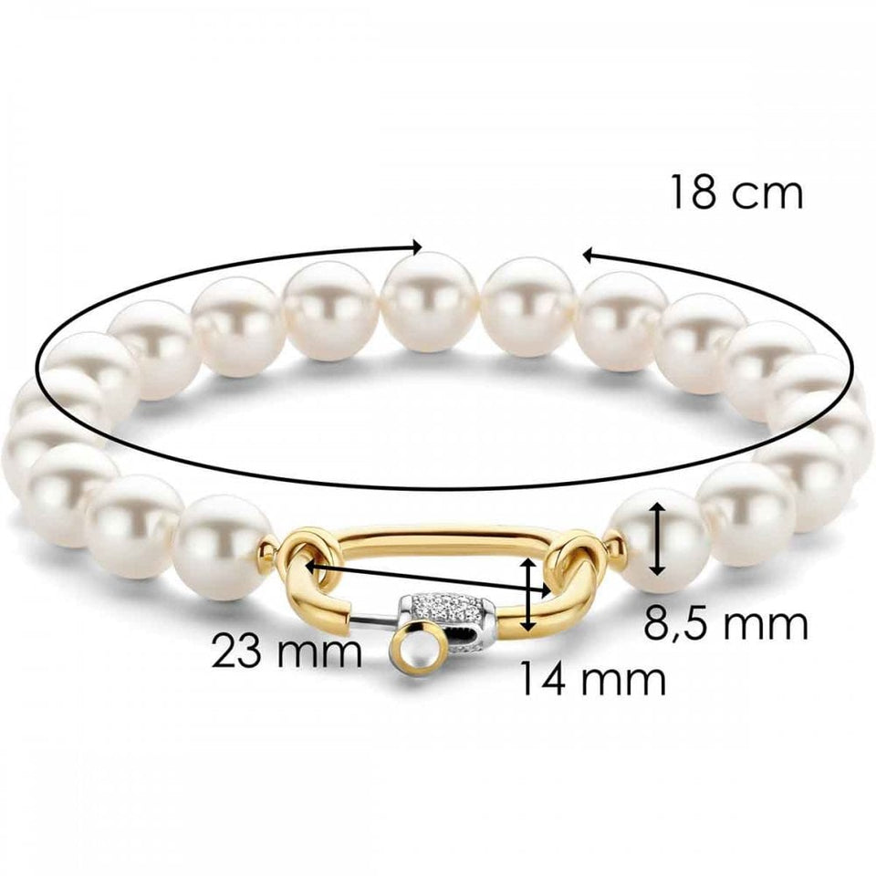 Ti Sento Ladies Gold Plated Clasp Pearl Bracelet