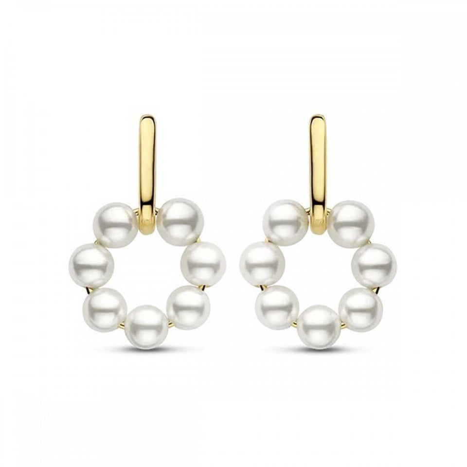 Ti Sento Ladies Gold Plated Pearl Hooped Earrings