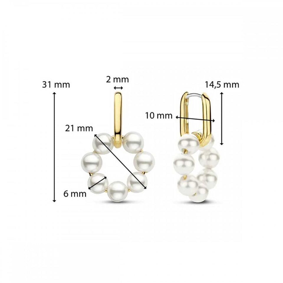 Ti Sento Ladies Gold Plated Pearl Hooped Earrings