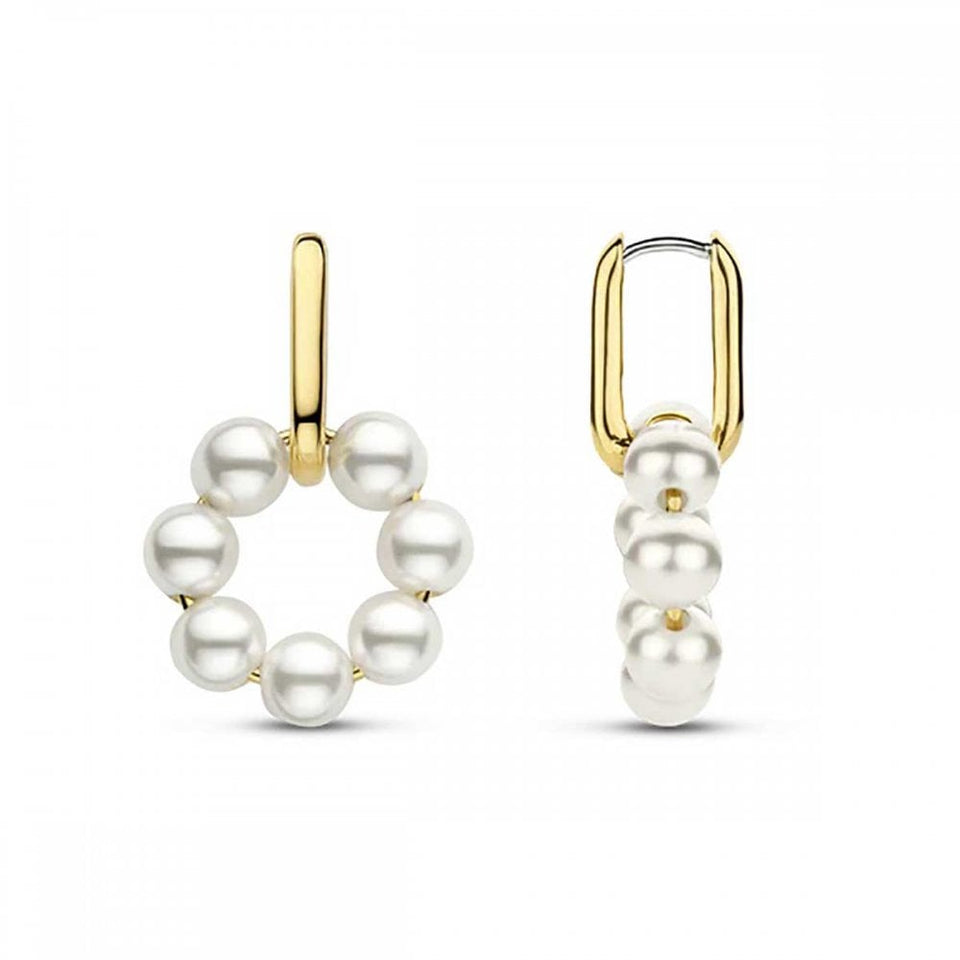 Ti Sento Ladies Gold Plated Pearl Hooped Earrings