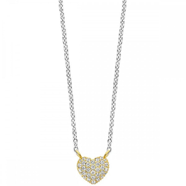 Ti Sento Ladies Minimalistic Gold Plated Stone Set Heart Necklace