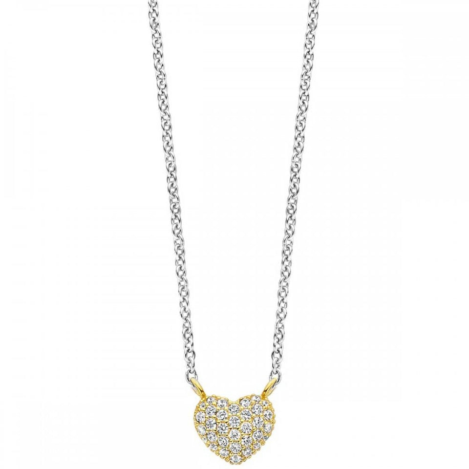Ti Sento Ladies Minimalistic Gold Plated Stone Set Heart Necklace