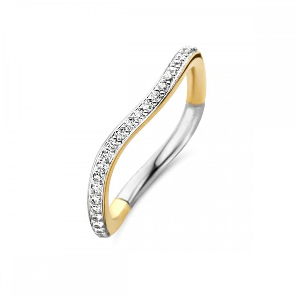 Ti Sento Ladies Minimalistic Two Tone Stone Set Wave Ring