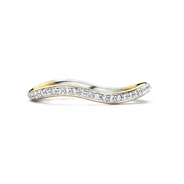 Ti Sento Ladies Minimalistic Two Tone Stone Set Wave Ring