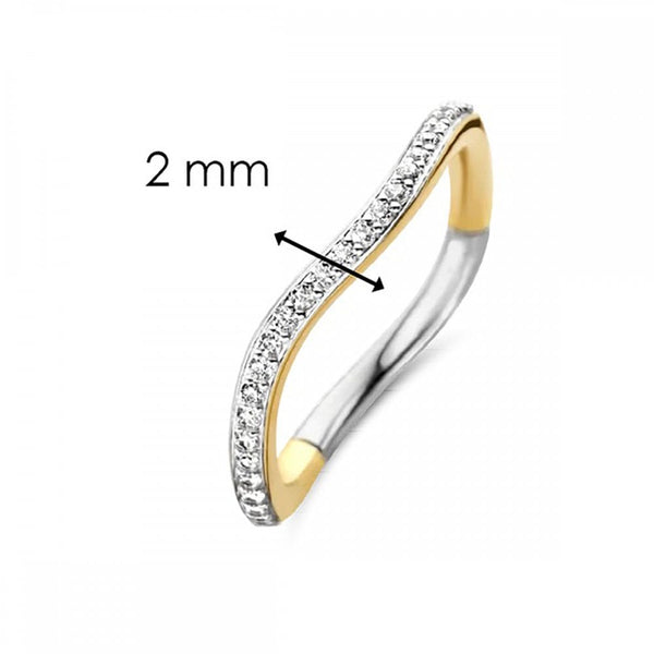 Ti Sento Ladies Minimalistic Two Tone Stone Set Wave Ring