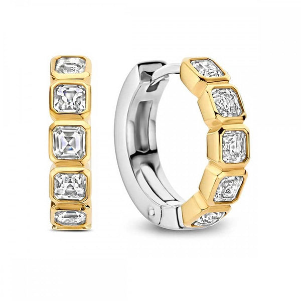 Ti Sento Ladies Statement Two Tone Square Stone Set Hoop Earrings