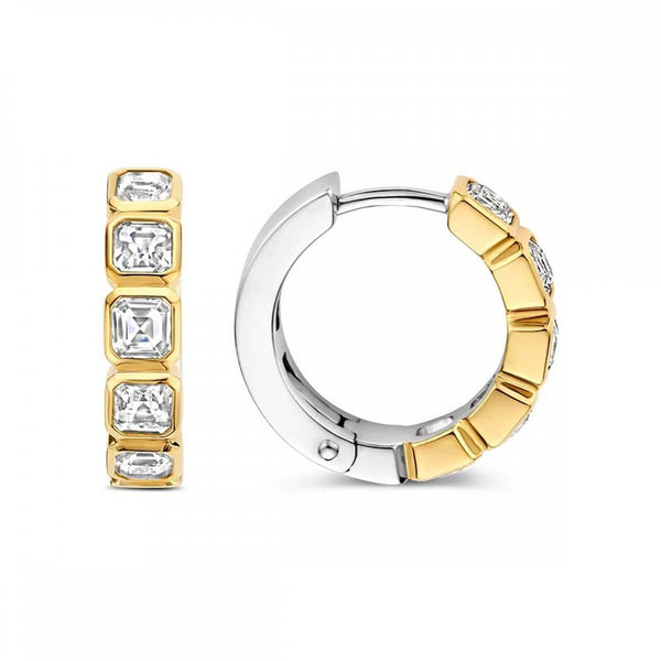 Ti Sento Ladies Statement Two Tone Square Stone Set Hoop Earrings