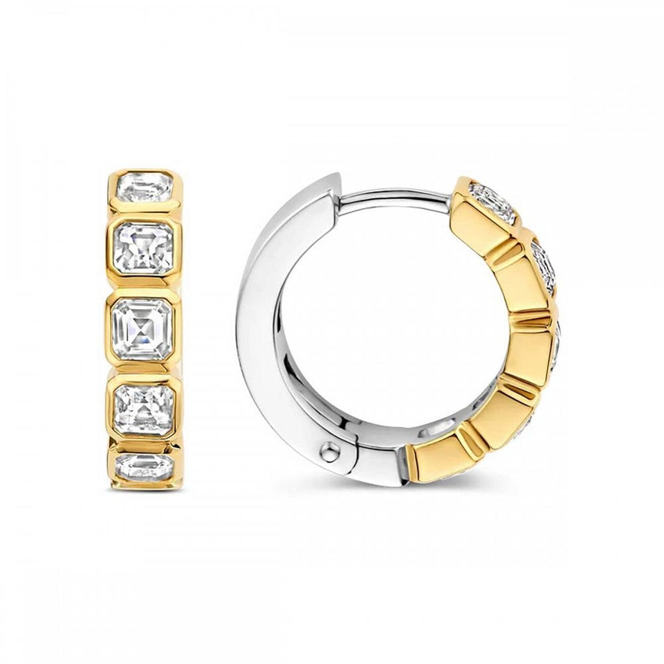 Ti Sento Ladies Statement Two Tone Square Stone Set Hoop Earrings