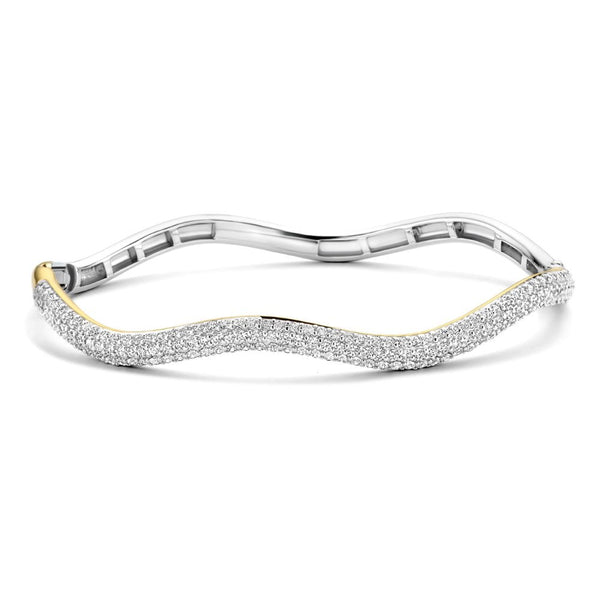 Ti Sento Ladies Statement Two Tone Stone Set Wave Bangle