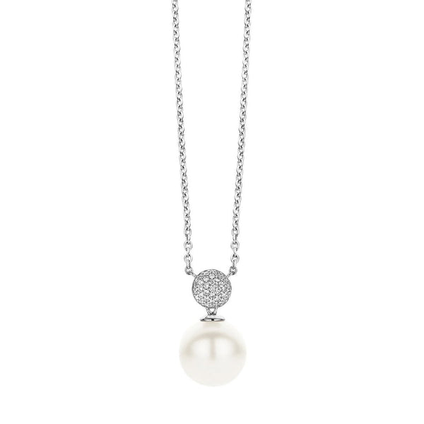 Ti Sento Ladies Stone Set Drop Pearl Necklace