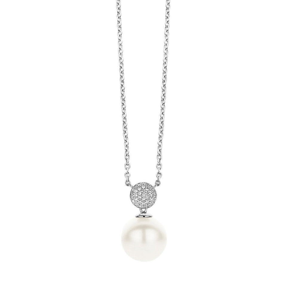 Ti Sento Ladies Stone Set Drop Pearl Necklace